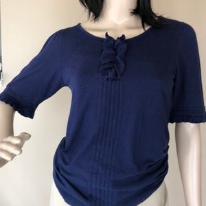 Anthropologie navy T-shirt with ruffles